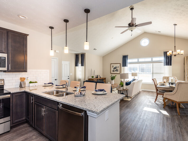 55+ Active Adult Open Concept Kitchen and Living Room