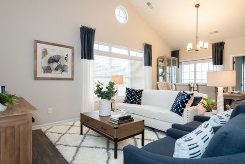 Villa living room with floor to ceiling windows