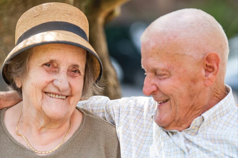 Senior woman with her spouse with dementia